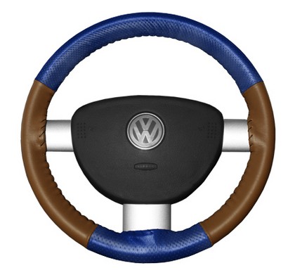 Wheelskins Steering Wheel Cover - EuroPerf, Perforated Top & Bottom (Cobalt Top / Tan Sides)