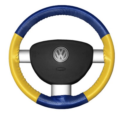 Wheelskins Steering Wheel Cover - EuroPerf, Perforated Top & Bottom (Cobalt Top / Yellow Sides)