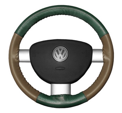 Wheelskins Steering Wheel Cover - EuroPerf, Perforated Top & Bottom (Green Top / Oak Sides)