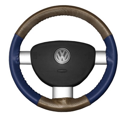 Wheelskins Steering Wheel Cover - EuroPerf, Perforated Top & Bottom (Oak Top / Blue Sides)