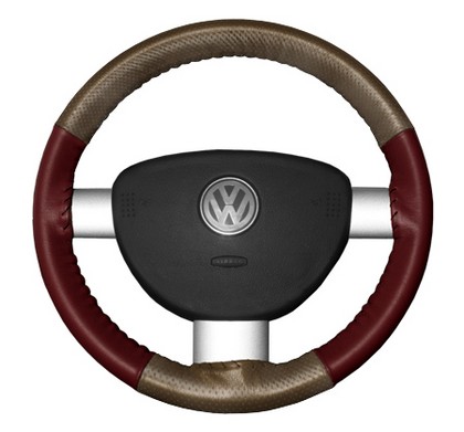 Wheelskins Steering Wheel Cover - EuroPerf, Perforated Top & Bottom (Oak Top / Burgundy Sides)