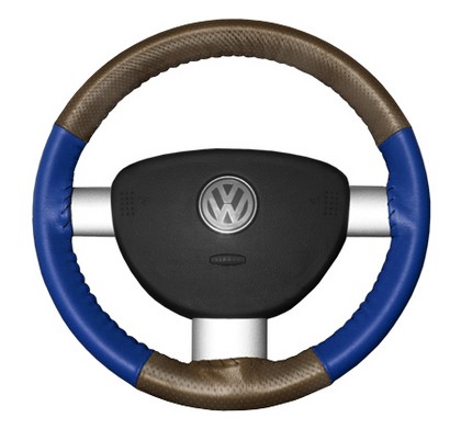 Wheelskins Steering Wheel Cover - EuroPerf, Perforated Top & Bottom (Oak Top / Cobalt Sides)