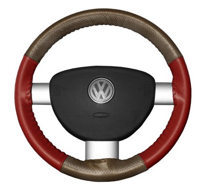 Wheelskins Steering Wheel Cover - EuroPerf, Perforated Top & Bottom (Oak Top / Red Sides)