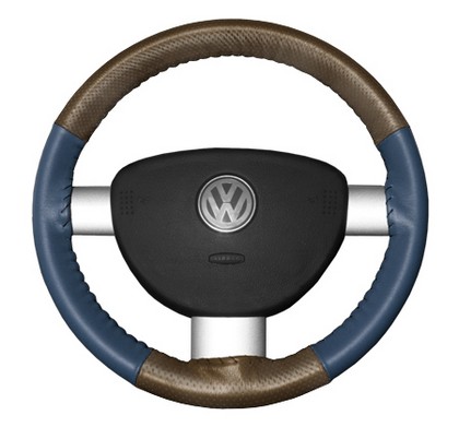 Wheelskins Steering Wheel Cover - EuroPerf, Perforated Top & Bottom (Oak Top / Sea Blue Sides)