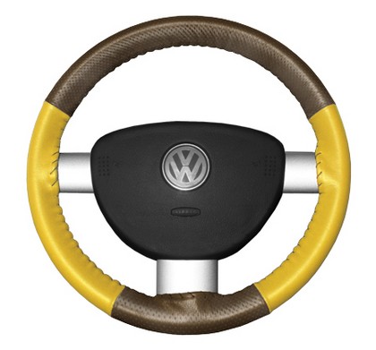 Wheelskins Steering Wheel Cover - EuroPerf, Perforated Top & Bottom (Oak Top / Yellow Sides)