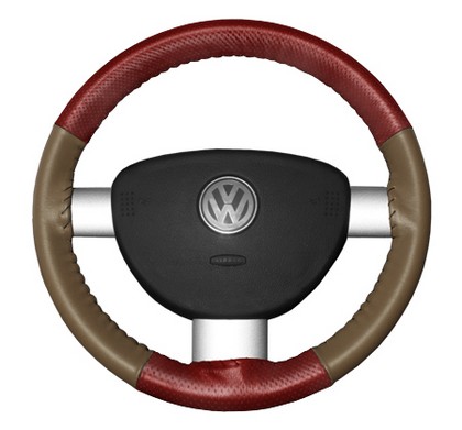 Wheelskins Steering Wheel Cover - EuroPerf, Perforated Top & Bottom (Red Top / Oak Sides)