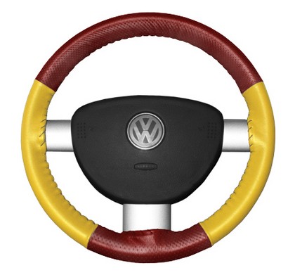 Wheelskins Steering Wheel Cover - EuroPerf, Perforated Top & Bottom (Red Top / Yellow Sides)