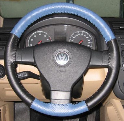 Wheelskins Steering Wheel Cover - EuroPerf, Perforated Top & Bottom (Sea Blue Top / Black Sides)