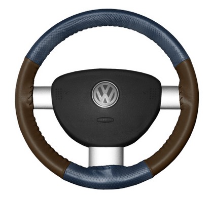 Wheelskins Steering Wheel Cover - EuroPerf, Perforated Top & Bottom (Sea Blue Top / Brown Sides)