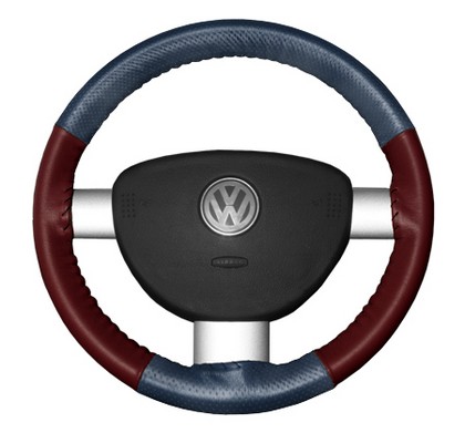 Wheelskins Steering Wheel Cover - EuroPerf, Perforated Top & Bottom (Sea Blue Top / Burgundy Sides)