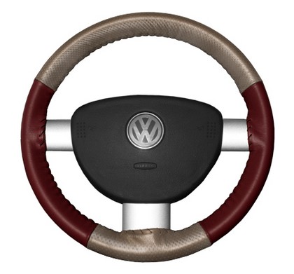 Wheelskins Steering Wheel Cover - EuroPerf, Perforated Top & Bottom (Sand Top / Burgundy Sides)