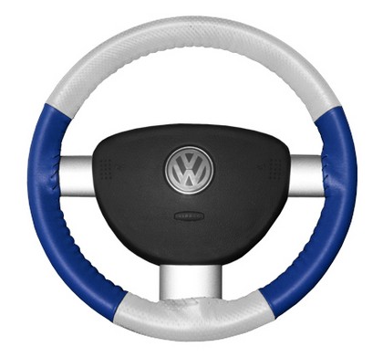 Wheelskins Steering Wheel Cover - EuroPerf, Perforated Top & Bottom (White Top / Cobalt Sides)