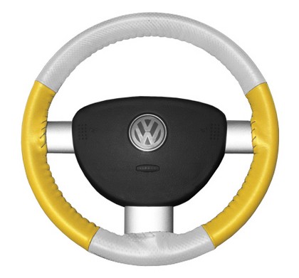 Wheelskins Steering Wheel Cover - EuroPerf, Perforated Top & Bottom (White Top / Yellow Sides)