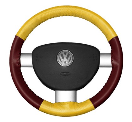 Wheelskins Steering Wheel Cover - EuroPerf, Perforated Top & Bottom (Yellow Top / Burgundy Sides)