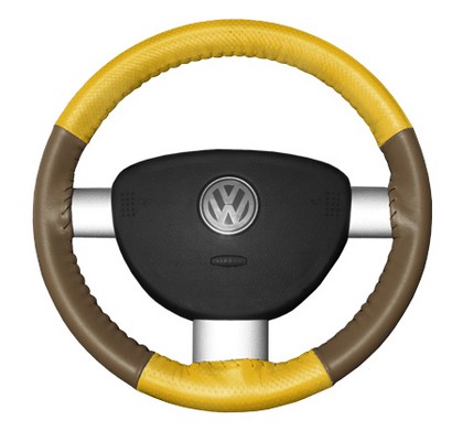 Wheelskins Steering Wheel Cover - EuroPerf, Perforated Top & Bottom (Yellow Top / Oak Sides)