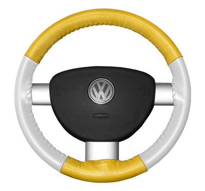 Wheelskins Steering Wheel Cover - EuroPerf, Perforated Top & Bottom (Yellow Top / White Sides)