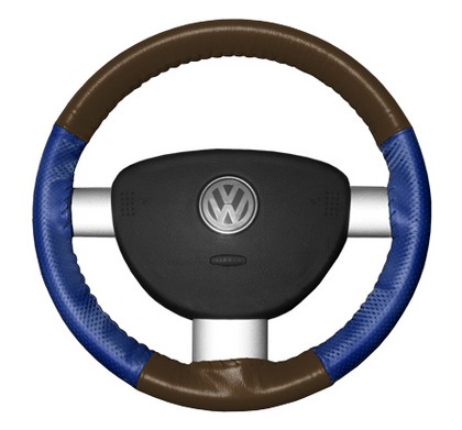 Wheelskins Steering Wheel Cover - EuroPerf, Perforated Sides (Brown Top / Cobalt Sides)