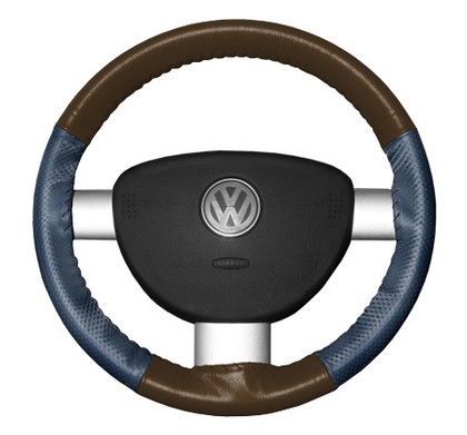 Wheelskins Steering Wheel Cover - EuroPerf, Perforated Sides (Brown Top / Sea Blue Sides)