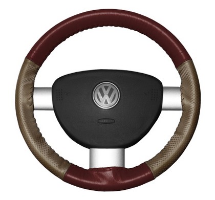 Wheelskins Steering Wheel Cover - EuroPerf, Perforated Sides (Burgundy Top / Oak Sides)