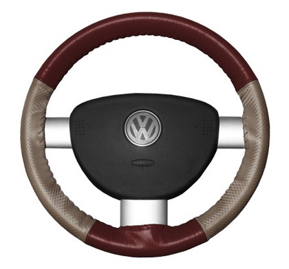 Wheelskins Steering Wheel Cover - EuroPerf, Perforated Sides (Burgundy Top / Sand Sides)