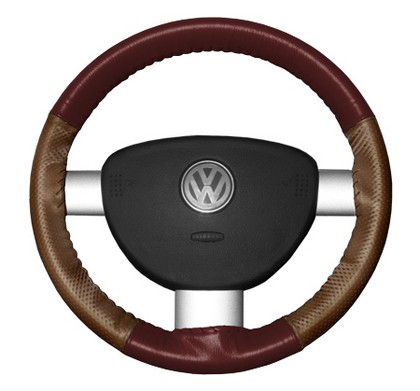 Wheelskins Steering Wheel Cover - EuroPerf, Perforated Sides (Burgundy Top / Tan Sides)