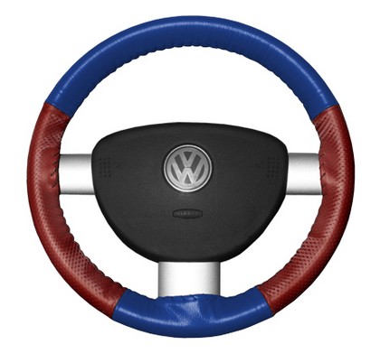 Wheelskins Steering Wheel Cover - EuroPerf, Perforated Sides (Cobalt Top / Red Sides)