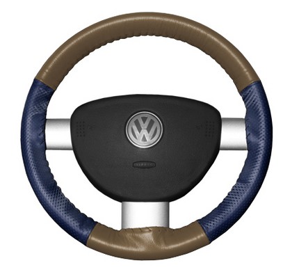 Wheelskins Steering Wheel Cover - EuroPerf, Perforated Sides (Oak Top / Blue Sides)