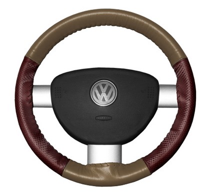 Wheelskins Steering Wheel Cover - EuroPerf, Perforated Sides (Oak Top / Burgundy Sides)