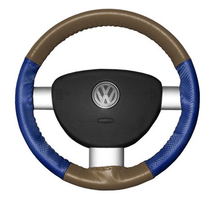 Wheelskins Steering Wheel Cover - EuroPerf, Perforated Sides (Oak Top / Cobalt Sides)