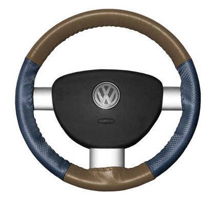 Wheelskins Steering Wheel Cover - EuroPerf, Perforated Sides (Oak Top / Sea Blue Sides)