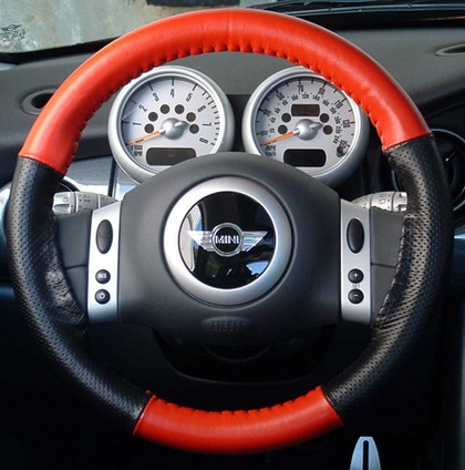 Wheelskins Steering Wheel Cover - EuroPerf, Perforated Sides (Red Top / Black Sides)