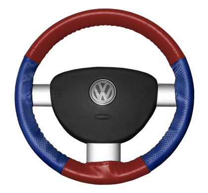 Wheelskins Steering Wheel Cover - EuroPerf, Perforated Sides (Red Top / Cobalt Sides)