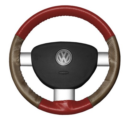 Wheelskins Steering Wheel Cover - EuroPerf, Perforated Sides (Red Top / Oak Sides)