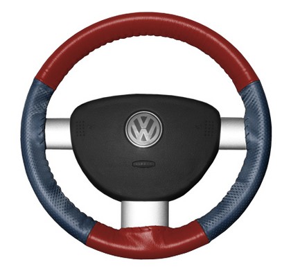 Wheelskins Steering Wheel Cover - EuroPerf, Perforated Sides (Red Top / Sea Blue Sides)