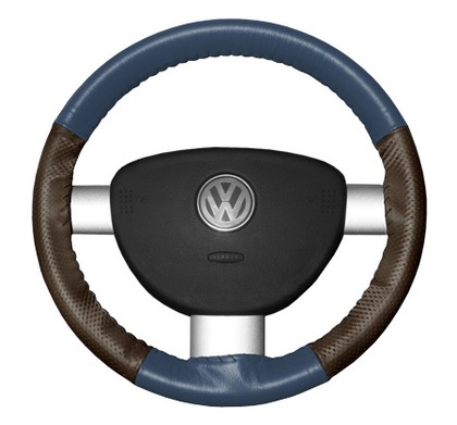 Wheelskins Steering Wheel Cover - EuroPerf, Perforated Sides (Sea Blue Top / Brown Sides)