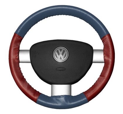 Wheelskins Steering Wheel Cover - EuroPerf, Perforated Sides (Sea Blue Top / Red Sides)