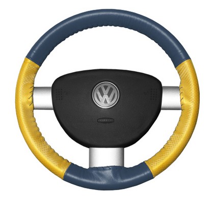 Wheelskins Steering Wheel Cover - EuroPerf, Perforated Sides (Sea Blue Top / Yellow Sides)