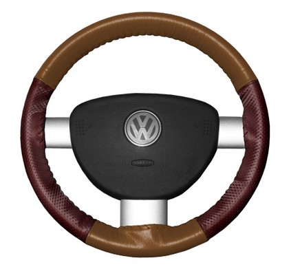 Wheelskins Steering Wheel Cover - EuroPerf, Perforated Sides (Tan Top / Burgundy Sides)