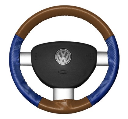 Wheelskins Steering Wheel Cover - EuroPerf, Perforated Sides (Tan Top / Cobalt Sides)