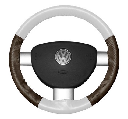 Wheelskins Steering Wheel Cover - EuroPerf, Perforated Sides (White Top / Brown Sides)