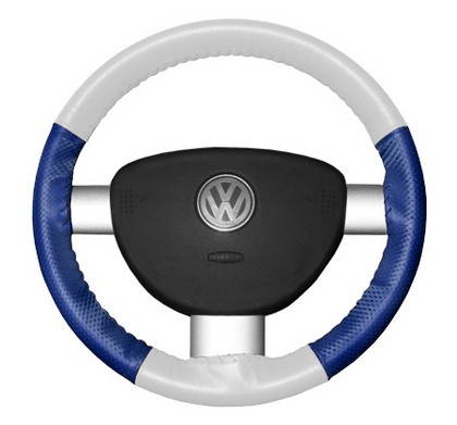 Wheelskins Steering Wheel Cover - EuroPerf, Perforated Sides (White Top / Cobalt Sides)