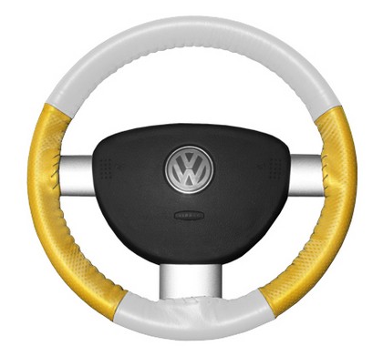 Wheelskins Steering Wheel Cover - EuroPerf, Perforated Sides (White Top / Yellow Sides)