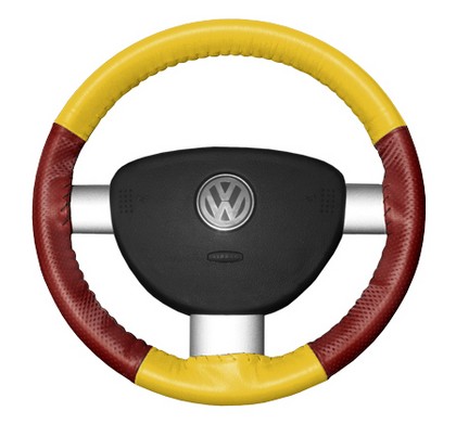 Wheelskins Steering Wheel Cover - EuroPerf, Perforated Sides (Yellow Top / Red Sides)