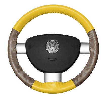 Wheelskins Steering Wheel Cover - EuroPerf, Perforated Sides (Yellow Top / Sand Sides)