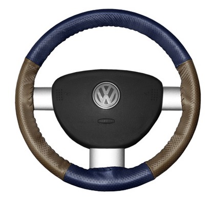 Wheelskins Steering Wheel Cover - EuroPerf, Perforated All Around (Blue Top / Oak Sides)