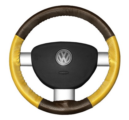 Wheelskins Steering Wheel Cover - EuroPerf, Perforated All Around (Brown Top / Yellow Sides)