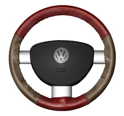 Wheelskins Steering Wheel Cover - EuroPerf, Perforated All Around (Red Top / Oak Sides)