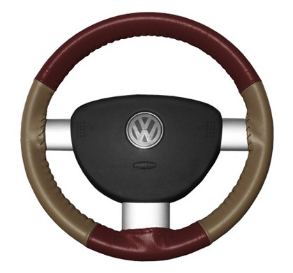 Wheelskins Steering Wheel Cover - Eurotone (Burgundy Top / Oak Sides)