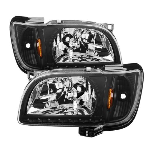 Xtune 1 Piece with Black Trim Corner Crystal Headlights - Black