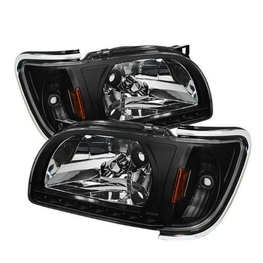 Xtune 1 Piece with Chrome Trim Corner Crystal Headlights - Black